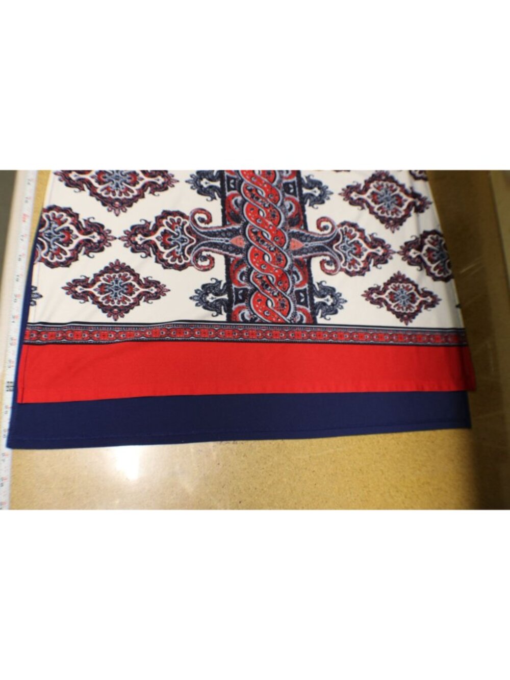 Melissa Paige Sz Large Red White Blue Paisley Sleeveless Dress Long Side Slits - Picture 12 of 12